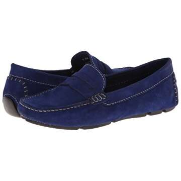 Massimo Matteo Penny Keeper - Loafers for Women - Rich Nubuck - Leather Upper - Cushioned Leather Footbed Blue Nubuck 7.5 M