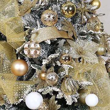 ISULIFE 87ct Christmas Ball Ornaments Set Shatterproof Seasonal Hanging Decorations with Reusable Hand-held Gift Package for Xmas Tree Holiday Party and Home Decor, Gold