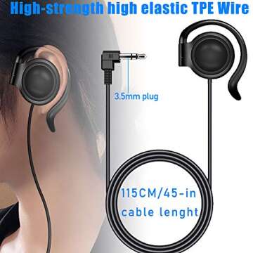 EXMAX Wired Single Headphones 3.5mm Left-side Earphone One Ear Ear-hook Headphone for EXD-101 ATG-100T Wireless Tour Guide Receiver Radio Podcast Laptop MP3 Ear Bud (Left-side Earphone)