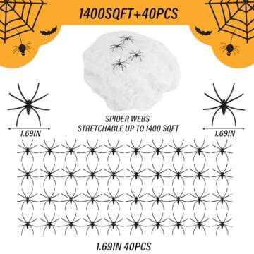 1400 Sqft Spider Webs Halloween Decorations, Super Stretchy Spider Webbing With 40 Fake Spiders, Large Spider Web for House Outdoor Indoor Garden Yard, Haunted Houses Prop, Scary Halloween Decorations