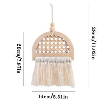 1Pcs Macrame Wall Hanging Woven Bamboo Mini Macrame Wall Decor, Bohemian Wooden Woven Tassels, Boho Macrame Wall Hanging for Apartment Bedroom Living Room Dorm Nursery Room- Christmas Holiday 7.9" H