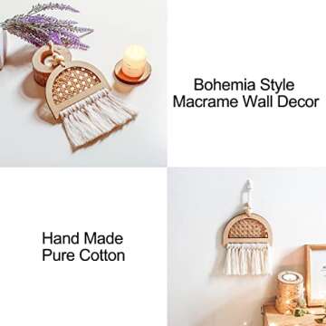 1Pcs Macrame Wall Hanging Woven Bamboo Mini Macrame Wall Decor, Bohemian Wooden Woven Tassels, Boho Macrame Wall Hanging for Apartment Bedroom Living Room Dorm Nursery Room- Christmas Holiday 7.9" H