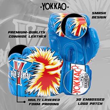 YOKKAO Design Breathable Muay Thai Boxing Gloves - Blue Nobility - 12oz