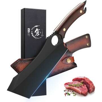 Dream Reach 6.9" Black Meat Cleaver - High Carbon Steel Knife with Sheath