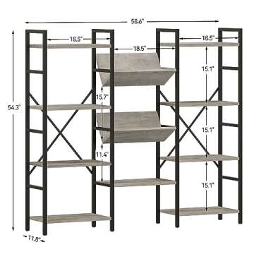 Amyove 4 Tier Bookshelf, Industrial Bookcase and Short Bookshelf with Storage, Open Large Metal Frame Display Shelves for Living Room, Bedroom, Home Office-Grey