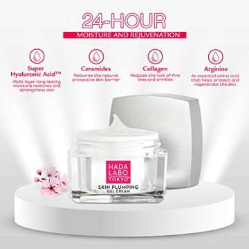 Hada Labo Tokyo Plumping Gel Cream, Facial Moisturizer, Clinically Proven to Provide 24-Hour Moisture in One Use, Super HyaluronicAcid, Ceramides, Collagen, No Parabens, Dyes or Fragrance, 1.76 oz