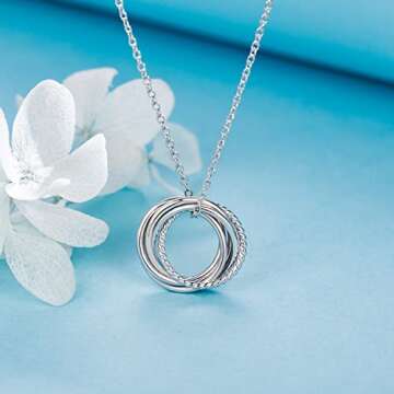 Annamate 50th Birthday Gifts for Women 925 Sterling Silver 5 Circles Necklace For Her Five Decade Jewelry 50 Years Old Birthday Gift