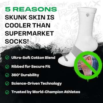 SKUNK SKIN Anti-Odor Crew Socks - Breathable Cotton Crew Socks, High-Cut Athletic No Odor Socks - Men & Women - Perfect for Everyday Wear and Travel - For Active Lifestyle - 1 Pair