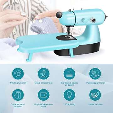 LorSou Mini Sewing Machine, Upgraded Electric Sewing Machine with Sewing Bag, Expansion Board, LED Light, Fast Stitch Suitable for Clothes,Jeans,Cutains,DIY Home Travel