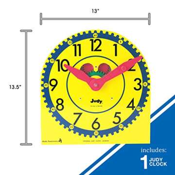 Carson Dellosa Judy Clock Telling Time Clock, 13.5" x 13" Telling Time Teaching Clocks for Kids, Kindergarten, 1st Grade, 2nd Grade, 3rd Grade Telling Time Manipulatives