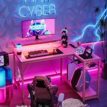 Bestier Gaming Desk with Power Outlets & LED