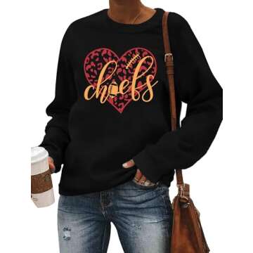 LHBNK Football Sweatshirts for Women Game Day Sweatshirts Football Heart Graphic Tees Football Team Fans Pullover Tops