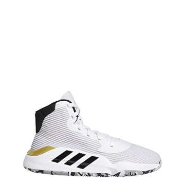 adidas Men's Pro Bounce 2019 Basketball Shoe, Cloud White/Core Black/Gold Metallic, 6.5 Standard US Width US