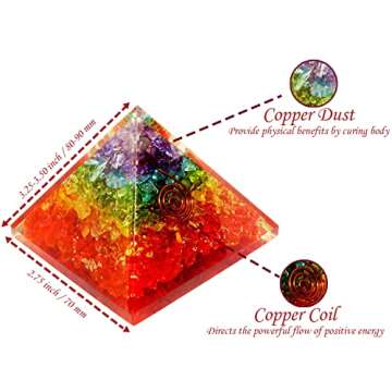 Organite Orgone Pyramid of Success: 7 Chakra Orgone Orgonite Pyramid Healing Crystal for Enhanced Meditation and Stress Relief, 7 Chakra Pyramid, Orgonite Crystal