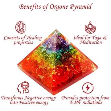 Organite Orgone Pyramid of Success: 7 Chakra Orgone Orgonite Pyramid Healing Crystal for Enhanced Meditation and Stress Relief, 7 Chakra Pyramid, Orgonite Crystal