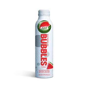 JUST Bubbles Watermelon - Pure Premium Sparkling Spring Water in a Fully Recyclable Reusable Eco-Friendly Bottle - 100% Mountain-Sourced Carbonated Water with Naturally Occurring Minerals, 16 Fl Oz