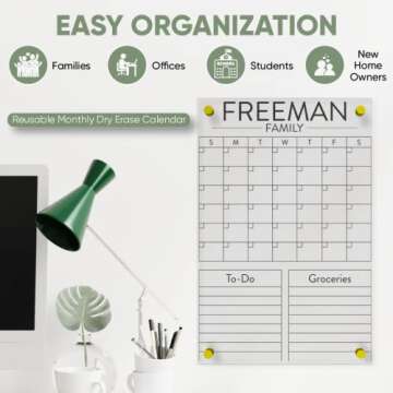 Personalized Acrylic Calendar for Wall - Ships Next Day, Made in America, Clear Dry Erase Planner for Home, Office, & Family, Glass Calendar Alternative, Easy to Clean (Clear, 18x24)