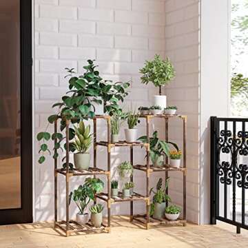 New England Stories Plant Stand Indoor, Outdoor Wood Plant Stands for Multiple Plants, Plant Shelf Ladder Table Plant Pot Stand for Living Room, Patio, Balcony, Plant Gardening Gift