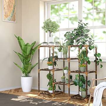 New England Stories Plant Stand Indoor, Outdoor Wood Plant Stands for Multiple Plants, Plant Shelf Ladder Table Plant Pot Stand for Living Room, Patio, Balcony, Plant Gardening Gift