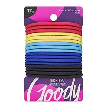 Goody Ouchless Elastic Hair Tie - 17 Count, Assorted Colors, Pain-Free for All