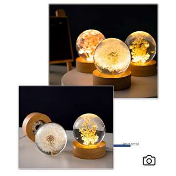 MARZIUS Flower Crystal Ball Night Light - 2.4" Yellow Daisy Lamp