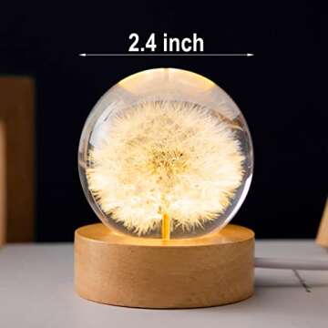 Flower Crystal Ball Night Light with Wooden Base