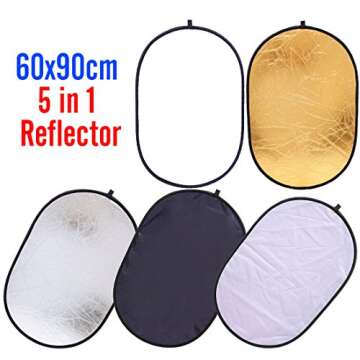 Konseen Collapsible Photography Reflector 24x35inch (60x90cm) 5-in-1 Multi Light Diffuser Panel Studio Photo Portable Light Reflectors for Product Photography Accessories Props with Carrying Bag