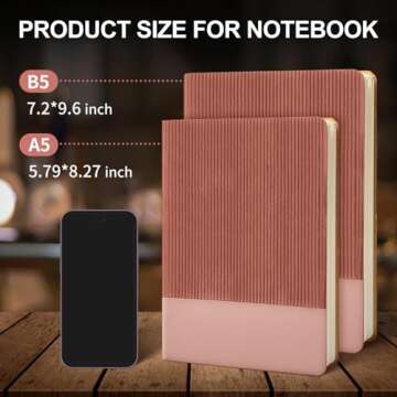 TSFPapier Lined Notebook Journal Notebooks for Work Hardcover Journaling 5.79"x8.27" A5 Leather Journals 216 Pages 100GSM Thick Paper Dark Pink