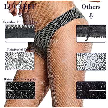 LUCKELF Sexy High Waist Tights Sparkle Rhinestone Fishnets Party Rhinestone Mesh Stockings (Free Size, Natural)