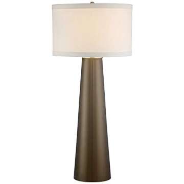 Possini Euro Design Karen Modern Table Lamp 36" Tall Dark Gold Tapered Glass Column Off White Fabric Drum Shade Decor for Living Room Bedroom House Bedside Nightstand Home Office Entryway Family