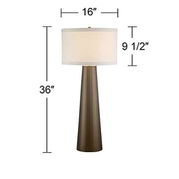 Possini Euro Design Karen Modern Table Lamp 36" Tall Dark Gold Tapered Glass Column Off White Fabric Drum Shade Decor for Living Room Bedroom House Bedside Nightstand Home Office Entryway Family