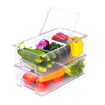 REFSAVER Refrigerator Food Storage Container Bin 2 Pack Fridge Trays Kitchen Organizer Produce Bin for Vegetables,Fruits,Snacks