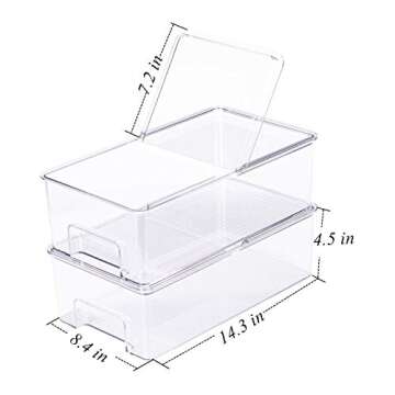 REFSAVER Refrigerator Food Storage Container Bin 2 Pack Fridge Trays Kitchen Organizer Produce Bin for Vegetables,Fruits,Snacks