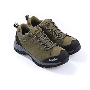 HIWALK Men’s Hiking Waterproof Comfort Shoes Mid Ankle Mountaineering Breathable Lightweight Climbing Camping Trekking Outdoor Shoes Army Green Size 9.5