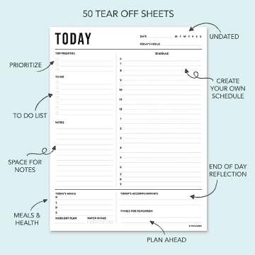 Daily Planner Notepad Undated 2pk, 50 Sheets Tear Off, 8.5" x 11" To Do List Notebook, To Do Planner Checklist, Productivity Planner with Hourly Schedule Task Planner, Work Schedule Planner