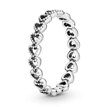 Pandora Band of Hearts Ring for Women - Stackable Sterling Silver Size 7 Gift Box