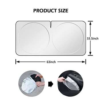 Foldable Sunshade for Car Windshield with Mirrors Cut-Out Design,99% UV Heat Shield Reflector Automotive Glass Cover,Keeps Cool for Car,Truck,SUV Interior (L(63''x33.5''))