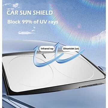 Foldable Sunshade for Car Windshield with Mirrors Cut-Out Design,99% UV Heat Shield Reflector Automotive Glass Cover,Keeps Cool for Car,Truck,SUV Interior (L(63''x33.5''))