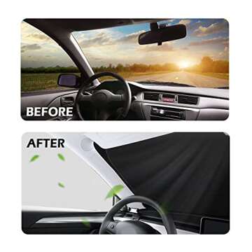 Foldable Sunshade for Car Windshield with Mirrors Cut-Out Design,99% UV Heat Shield Reflector Automotive Glass Cover,Keeps Cool for Car,Truck,SUV Interior (L(63''x33.5''))