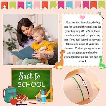 UNGENT THEM First Day of Preschool Pre k Mother Son Back to School Bracelet Mommy and Me Dinosaur First Day of School Bracelets Mom and Son Back to School Gifts for Kids Boys