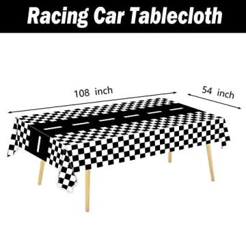 3 Packs Checkered Race Car Party Tablecloths Black and White Checkered Stripes Theme Party Touchdown Table Cover for Motor Racing Birthday Party Decorations Supplies Racing Party Favor, 54" x 108"