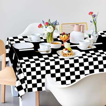 3 Packs Checkered Race Car Party Tablecloths Black and White Checkered Stripes Theme Party Touchdown Table Cover for Motor Racing Birthday Party Decorations Supplies Racing Party Favor, 54" x 108"