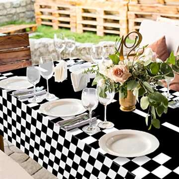 3 Packs Checkered Race Car Party Tablecloths Black and White Checkered Stripes Theme Party Touchdown Table Cover for Motor Racing Birthday Party Decorations Supplies Racing Party Favor, 54" x 108"