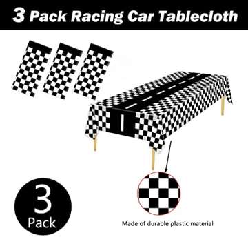 3 Packs Checkered Race Car Party Tablecloths Black and White Checkered Stripes Theme Party Touchdown Table Cover for Motor Racing Birthday Party Decorations Supplies Racing Party Favor, 54" x 108"