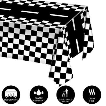 3 Packs Checkered Race Car Party Tablecloths Black and White Checkered Stripes Theme Party Touchdown Table Cover for Motor Racing Birthday Party Decorations Supplies Racing Party Favor, 54" x 108"