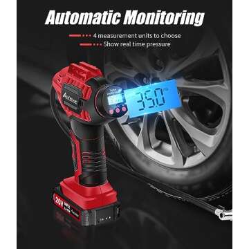 AVID POWER Tire Inflator Portable Air Compressor, 20V Cordless Car Tire Pump, Rechargeable Battery Powered Air Compressor w/12V DC Adapter, Digital Pressure Gauge