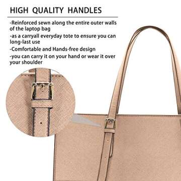 Laptop Bag for Women Waterproof Lightweight Leather 15.6 Inch Computer Tote Bag Business Office Briefcase Large Capacity Handbag Shoulder Bag Professional Office Work Bag Khaki