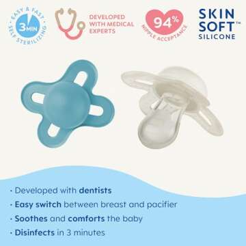 MAM Original Start Matte Newborn Baby Pacifier, Best Pacifier for Breastfed Babies, Sterilizer Case, Boy, 0-3 (Pack of 2)