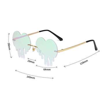 Fashion Unique Love Heart Tear Shape Sunglasses Women Colorful Rimless Eyewear Vintage Clear Ocean Lens Female Sun Glasses (pink film&green film)