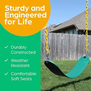 Jungle Gym Kingdom Swings for Outdoor Swing Set - Pack of 2 Swing Seat Replacement Kits with Heavy Duty Chains - Backyard Swingset Playground Accessories for Kids (Green)